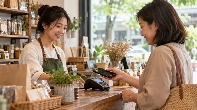 Ảnh AI minh họa thanh toán không tiền mặt tại cửa hàng