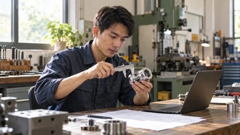 Ảnh AI minh họa kiểm tra chi tiết cơ khí bằng thước đo